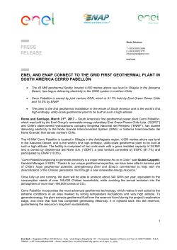 enel and enap connect to the grid first geothermal plant