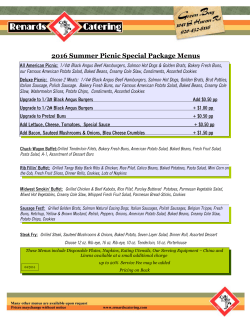 2016 Summer Picnic Special Package Menus