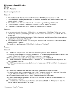 PSI Algebra Based Physics Fluids Practice Problems
