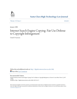 Internet Search Engine Copying: Fair Use Defense to Copyright
