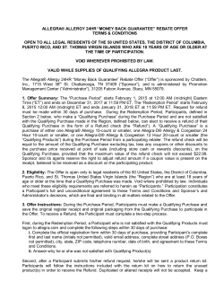 ALLEGRA&reg; ALLERGY 24HR&ldquo;MONEY BACK GUARANTEE