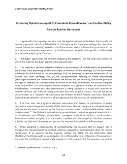 Dissenting Opinion in respect to Procedural Resolution No. 1 on