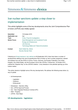 Iran nuclear sanctions update: a step closer to implementation