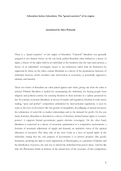 1 Liberalism before Liberalism. The &ldquo;grand narrative&rdquo; of its origins