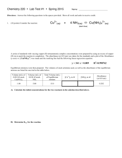 Cu + 4 NH 3(aq) Cu(NH3)4