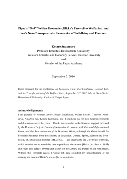 Pigou`s &ldquo;Old&rdquo; Welfare Economics, Hicks`s Farewell to Welfarism, and