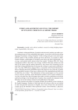 114 ETHICS AND AESTHETICS OF STYLE: THE IMPORT OF