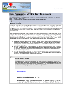 Body Paragraphs: Writing Body Paragraphs