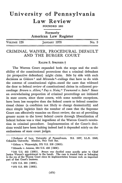 Criminal Waiver, Procedural Default and the Burger Court