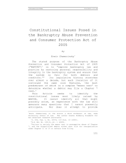 Constitutional Issues Posed in the Bankruptcy Abuse Prevention