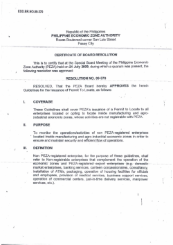 Guidelines for PEZA`s issuance of Permit to Locate
