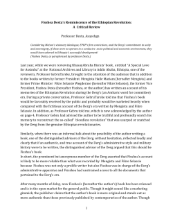 Fisshea Desta`s Reminiscence of the Ethiopian Revolution: A