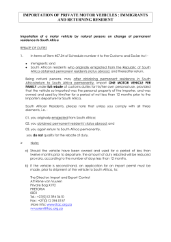 importation of motor vehicles : immigrants and returning resident