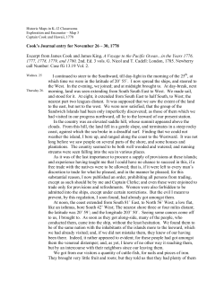 Cook`s Journal entry for November 26 &ndash; 30, 1778 Excerpt from