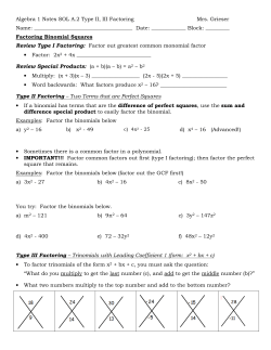 Algebra 1 Notes SOL A.2 Type II, III Factoring Mrs. Grieser Name