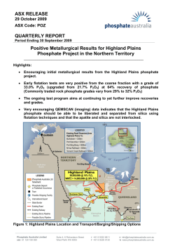 Quarterly Activities Report and Metallurgical Update
