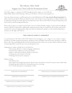 August 2017 Teen Lock-In Permission Slip - Milan