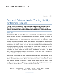Scope of Criminal Insider Trading Liability for Remote Tippees