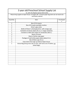 3 year old Preschool School Supply List