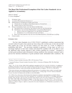 The Bona Fide Professional Exemption of the Fair Labor Standards