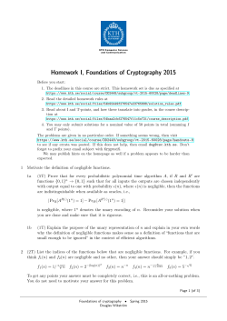Homework I, Foundations of Cryptography 2015