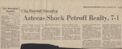 Aztecas Shock Petroff Realty, 7-1