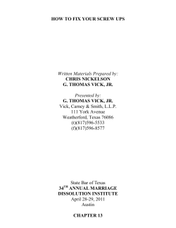 HOW TO FIX YOUR SCREW UPS Written Materials Prepared by
