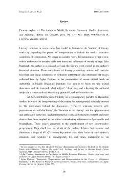 Review &ndash; The Author in Middle Byzantine Literature
