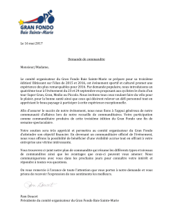 Le 16 mai 2017 Demande de commandite Monsieur/Madame, Le