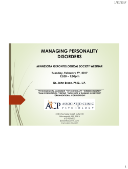 Handout &ndash; Managing Personality Disorders