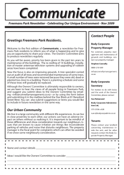 Contact People Greetings Freemans Park Residents, Our Urban