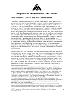 Obligations to &ldquo;Hold Harmless&rdquo; and &ldquo;Defend&rdquo;
