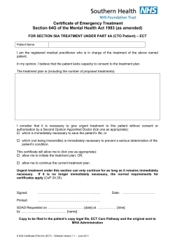 Certificate of Emergency Treatment Section 64G of the Mental