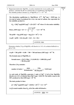 CHEM1102 2004-J-6 June 2004 &bull; Magnesium hydroxide, Mg(OH) 2