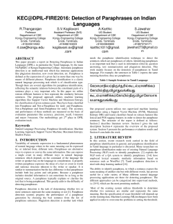 KEC@DPIL-FIRE2016: Detection of Paraphrases on Indian