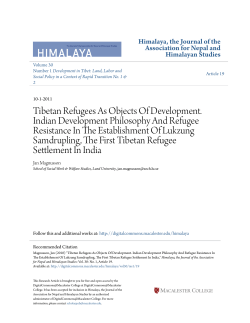 Tibetan Refugees As Objects Of Development. Indian Development