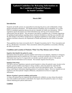 HIPAA Guidelines - South Carolina Hospital Association