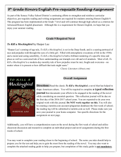 Honors Summer Reading, Grade 9 - Seneca Valley School District