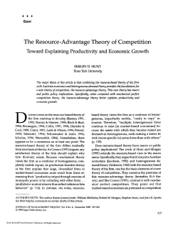 The Resource-Advantage Theory of Competition: Toward Explaining