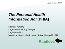 PHIA Orientation - Government of Manitoba