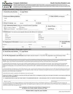 Cosigner Addendum for PAL - South Carolina Student Loan