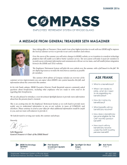 A MESSAGE FROM GENERAL TREASURER SETH MAGAZINER