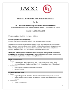 COUNTRY SPECIFIC DISCUSSION FORUM SCHEDULE For the IACC