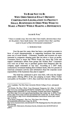 To B or Not to B: Why Ohio Should Enact Benefit Corporation