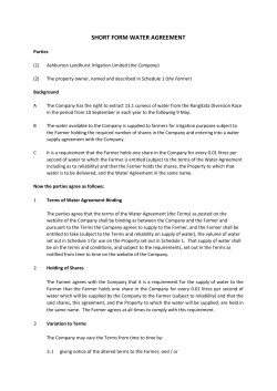 short form water agreement - Ashburton Lyndhurst Irrigation Limited