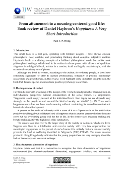 From attunement to a meaning-centered good life: Book review of