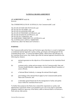 NATIONAL BLOOD AGREEMENT AN AGREEMENT made the day