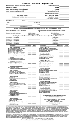 2016 Prize Order Form - Popcorn Sale