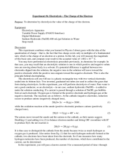 1 Experiment #6: Electrolysis&mdash;The Charge of the Electron Purpose