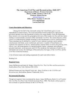 History 2138B - The American Civil War and Reconstruction, 1840